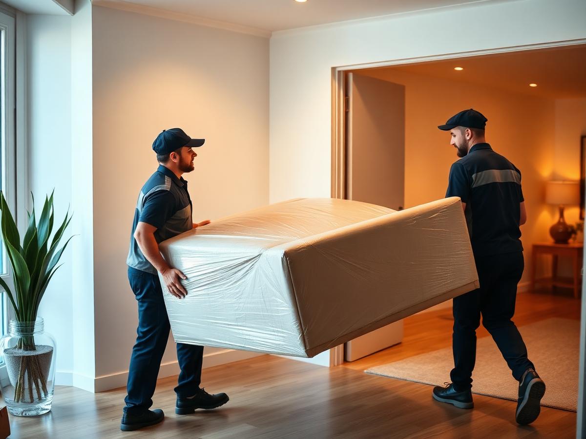South FL Silver Corp team delivering a wrapped sofa